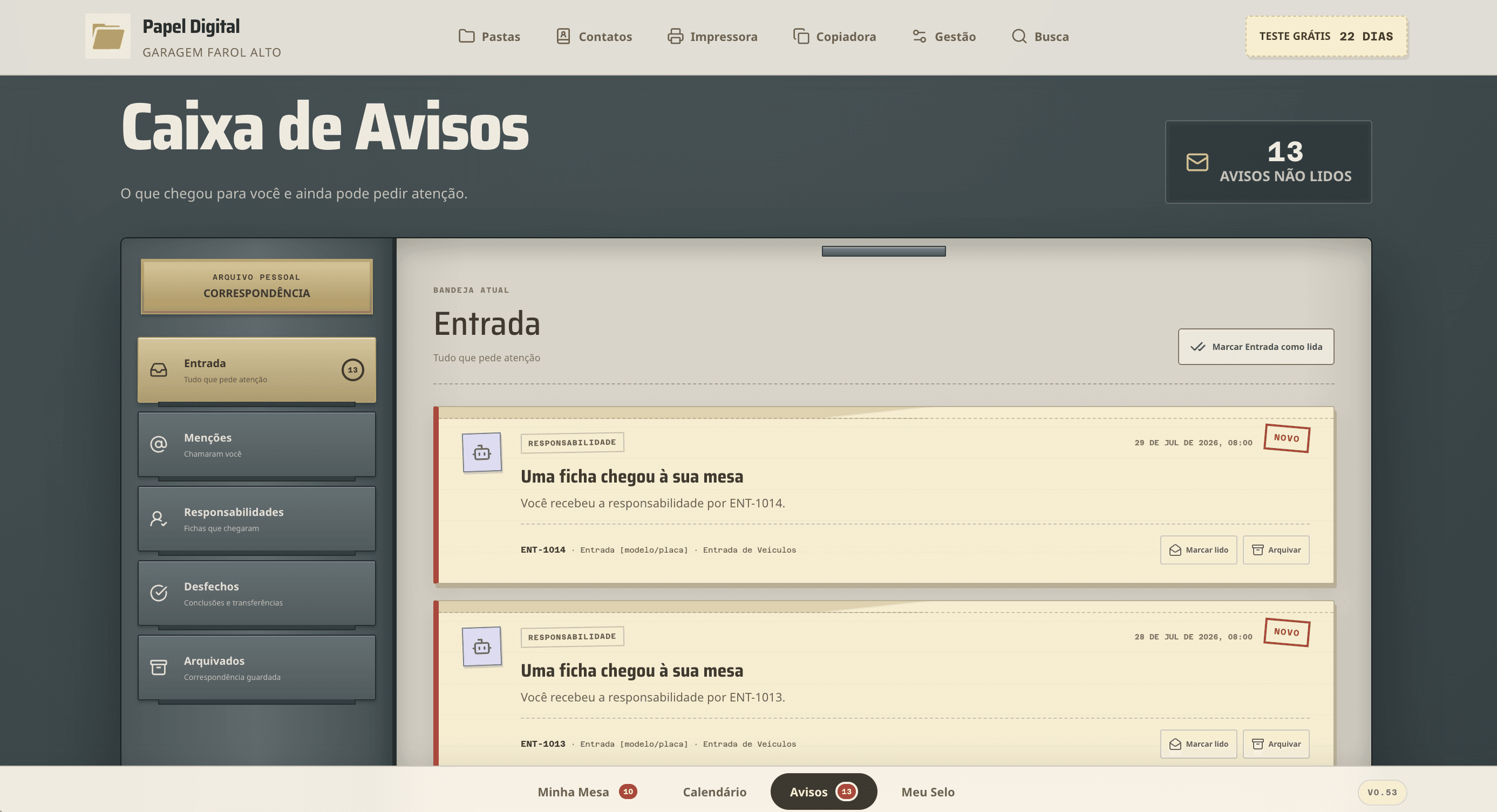 Caixa de Avisos do Papel Digital