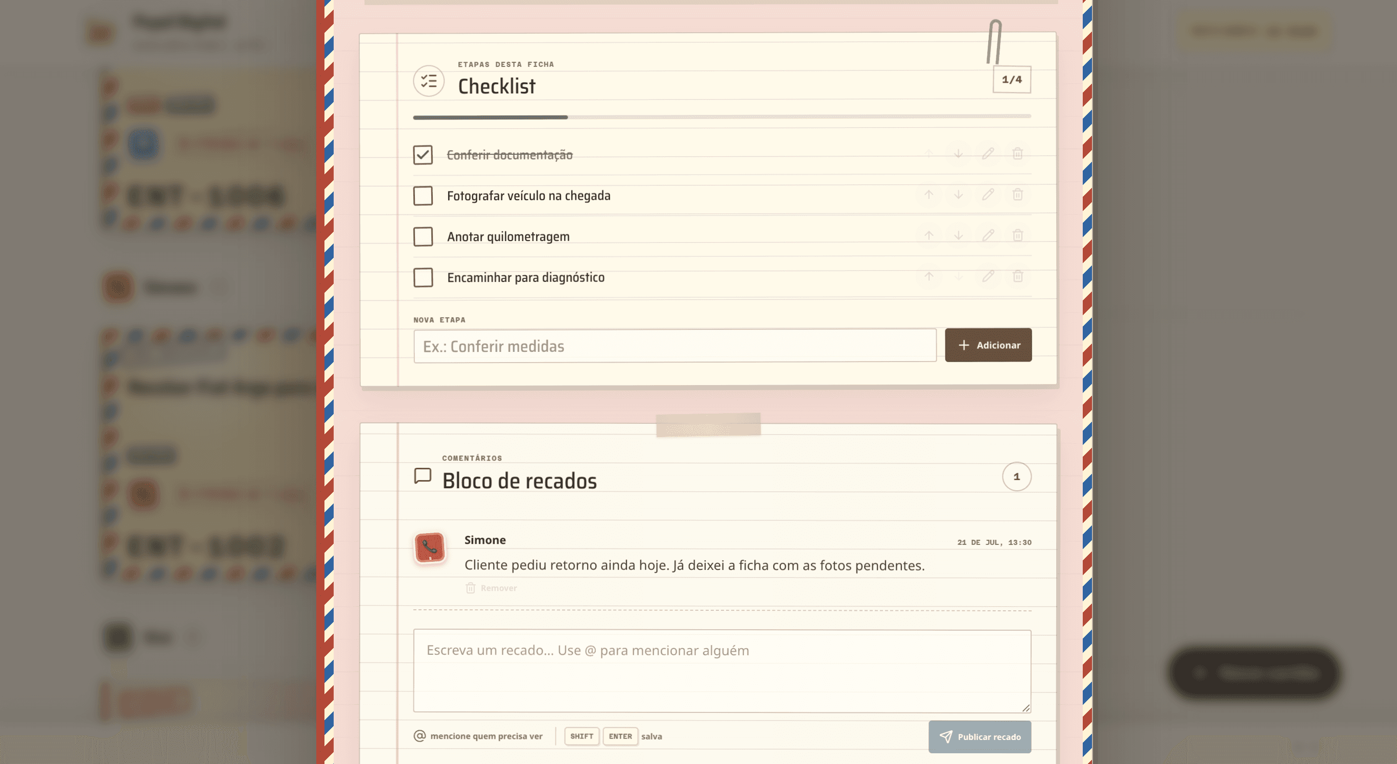 Comentários dentro de um cartão do Papel Digital